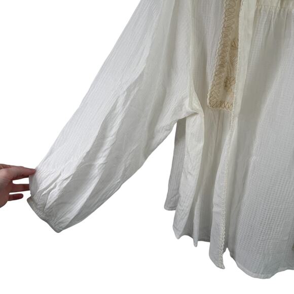 Conditions Apply Anthro Cream Floral Embroidered Cardigan Bamboo Boho Cottage OS - Picture 3 of 7